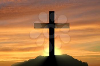 Religion Christianity. cross silhouette against the backdrop of a beautiful sunset