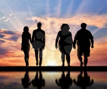 Fat and shapely pair of of people. Healthy lifestyles concept