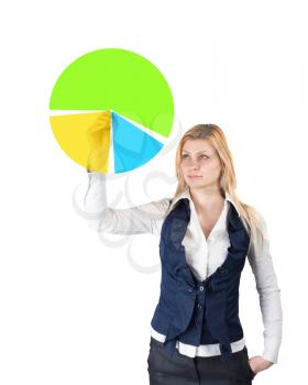 Concept of a business presentation. Business woman drawing a business chart