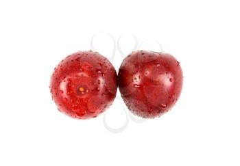 Two ripe juicy plum isolated on a white background