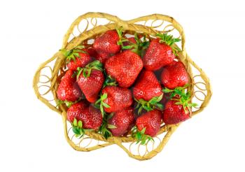 Juicy strawberries in a basket. Design element isolated on white background