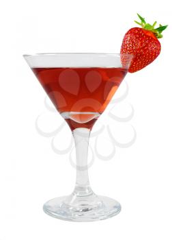 Bacardi cocktail in a glass with strawberries. Design element isolated on white background