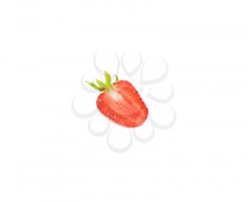 Cut half of the strawberries on white background