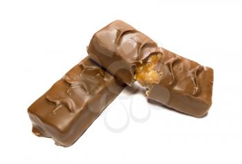 Chocolate bar with nougat isolated on a white background
