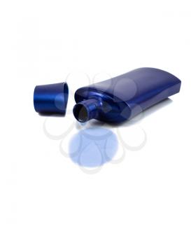 Image of blue plastic bottle with flowing liquid