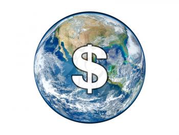 Symbol of money dollar on the map USA NASA image