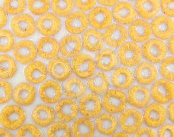 Texture cornflakes macro rings in milk