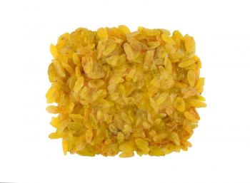 Yellow sweet raisins isolated on white background