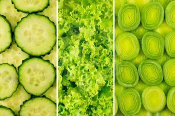Mix of vegetables cucumber, lettuce, onion closeup