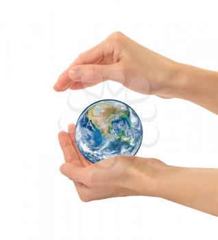 Concept of environmental protection. Earth in human hands NASA