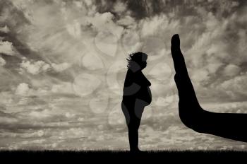 Fat women and a sad gesture stop hand. the concept of Action against obesity