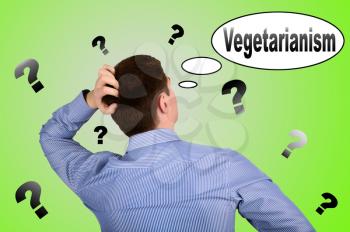 Thinking man about vegetarianism. The concept of vegetarianism