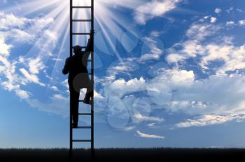 Man climbs the stairs to sky. motivation concept