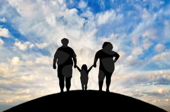 Fat, obese family is standing on a hill. Concept of obesity