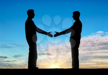 Silhouette two men intend to shake hands. Greeting concept, business partners