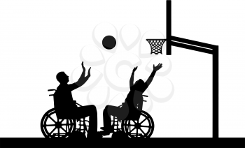 Vector silhouette two disabled people play wheelchair basketball . The concept of sports lifestyle people with disabilities