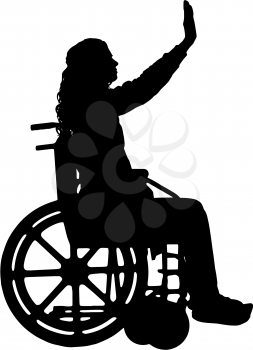 Vector silhouette of a woman in a wheelchair. Conceptual scene, element for design
