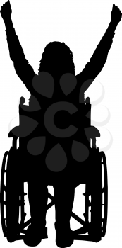 Vector silhouette happy disabled woman in wheelchair. Conceptual scene, element for design