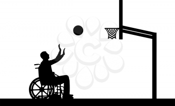 Vector silhouette disabled person playing basketball in a wheelchair. Conceptual scene, element for design