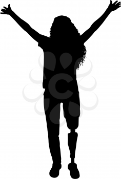 Vector silhouette happy woman with a disability with a prosthetic leg. Conceptual scene, element for design