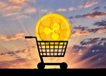 Ripple lies in the grocery cart. The concept of buying and selling of crypto currency