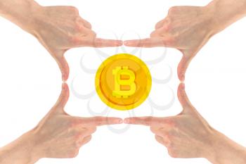 Bitcoin in the hands. Concept of crypto currency