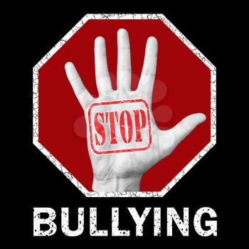 Stop bullying conceptual illustration. Open hand with the text stop bullying. Global social problem