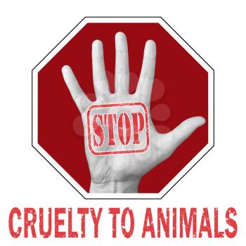 Stop cruelty animals conceptual illustration. Open hand with the text stop cruelty animals. Global social problem