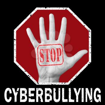 Stop cyberbullying conceptual illustration. Open hand with the text stop cyberbullying. Global social problem