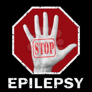 Stop epilepsy conceptual illustration. Open hand with the text stop epilepsy. Global social problem