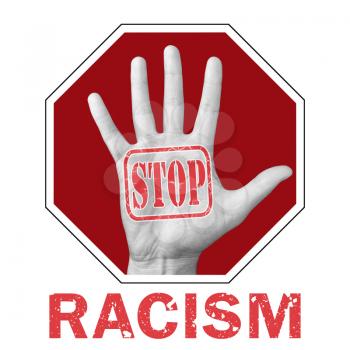 Stop racism conceptual illustration. Open hand with the text stop racism. Global social problem