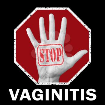 Stop vaginitis conceptual illustration. Open hand with the text stop vaginitis