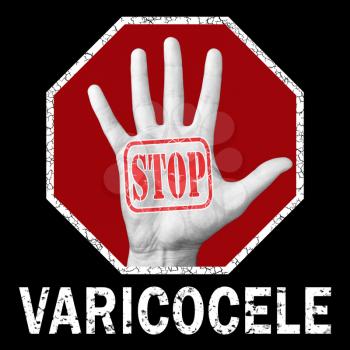 Stop varicocele conceptual illustration. Open hand with the text stop varicocele
