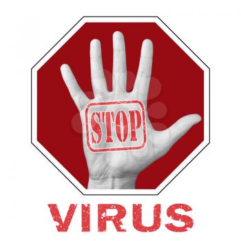 Stop virus conceptual illustration. Open hand with the text stop virus. Global social problem