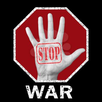 Stop war conceptual illustration. Open hand with the text stop war. Global social problem