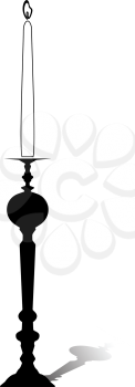 Silhouette of the candlestick with a lighted candle of white color and shadow.