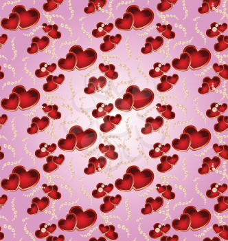 Romantic seamless pattern with hearts and pearls.