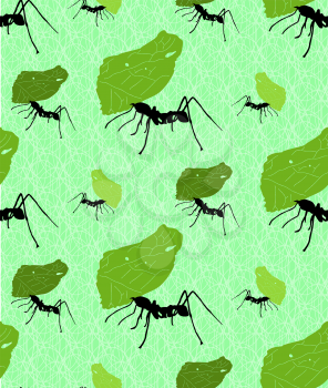 Seamless background with leaf cutter ants. There is an option in the vector.