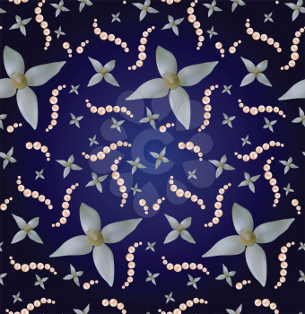 Beautiful abstract seamless background with pearls and flowers.