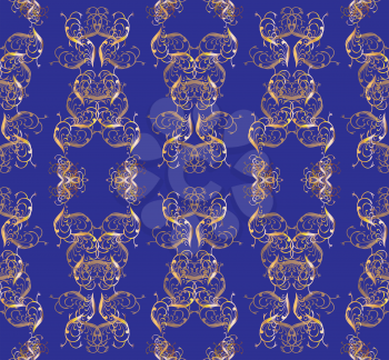 Magnificent golden pattern on a dark blue background. Elements are located in chessboard order.