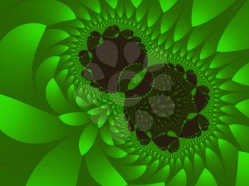 Computer-generated fractal is a beautiful green, like a half apple.