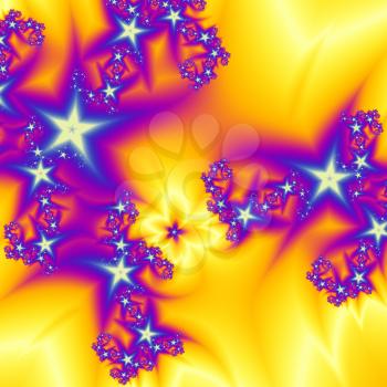 Blue stars and yellow flower on a bright yellow background.