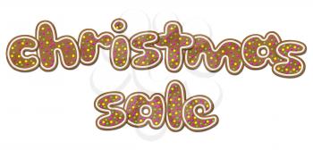 The inscription Christmas sale, consisting of cookies. Isolated on white.