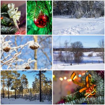 Beautiful winter collage of seven different photos.