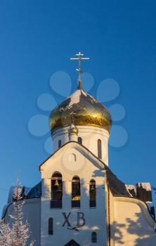 Domes of Prince Vladimir Cathedral. Russia, Tver region, city Udomlya.