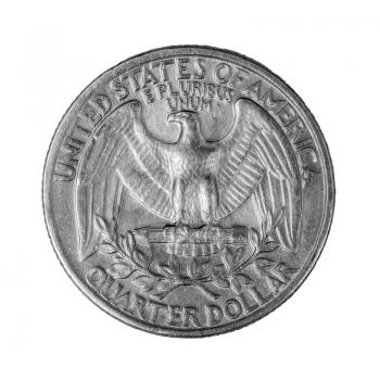 Coin quarter dollar 25 cents, USA. Isolated on white.