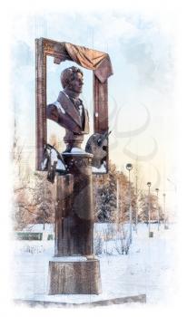 Architectural sketch monument to the Russian artist Alexey Gavrilovich Venetsianov. Russia, the city of Udomlya.