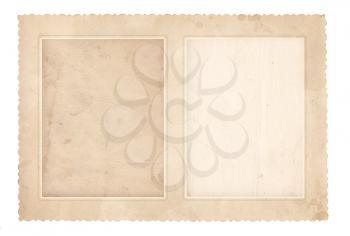 Old photo frame for two photos. Vintage paper. Retro card. Isolated on white
