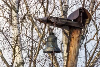 Russian church bell in the village of Palcevo, Russia. From Pyatnitsky convent. Bologoye district, Tver region.