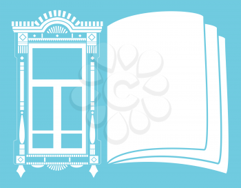 Symbol of Russian culture in the form of a traditional window and the opened book.
